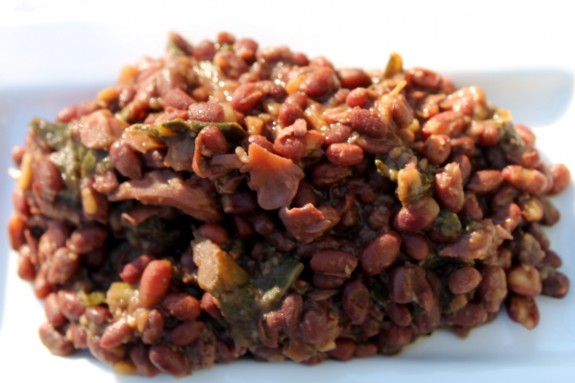 Azuki beans, Maitake mushrooms and collard greens