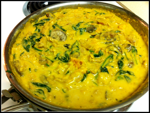 Stovetop Soy Curl and Sweet Potato Alfredo Casserole
