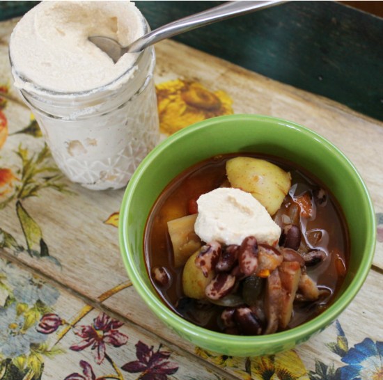 Umami Vaquero Bean & Vegetable Soup with Miso Sour Cream | JL Fields | JLgoesVegan.com